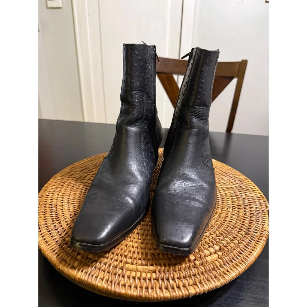 Osstone JY007 Mens Black Leather Ostrich Embossed Side Zip Ankle Boots hUS 11